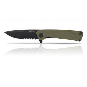 Zavírací nůž ANV® Z100 s kombinovaným ostřím G10 Liner Lock - Olive Green rukojeť, černá čepel - DLC (Barva: Olive Green, Varianta: Černá čepel - DLC)
