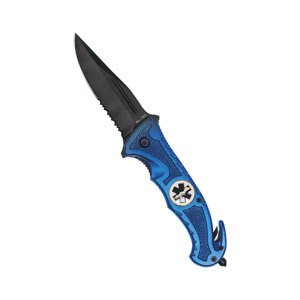 Zavírací nůž RESCUE Mil-Tec® s kombinovaným ostřím – černý – Modrá (Barva: Modrá)