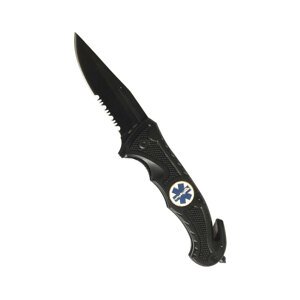 Zavírací nůž RESCUE Mil-Tec® s kombinovaným ostřím – černý – Černá (Barva: Černá)