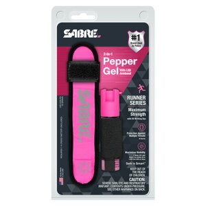 Sada pro běžce 2 in 1 Sabre Red® - obranný sprej + LED páska na ruku – Růžová (Barva: Růžová)