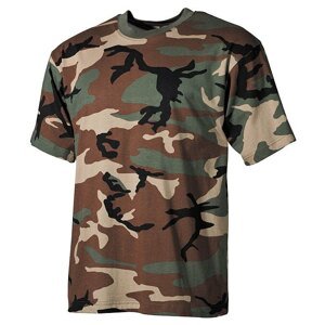 Bavlněné tričko US army MFH® s krátkým rukávem - woodland (Barva: US woodland, Velikost: XXL)